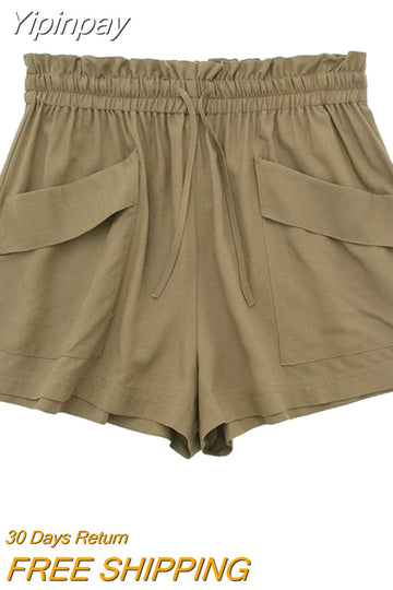 Yipinpay 2023 Fashion Women's Shorts Summer Chic Casual Female Shorts Skirts Ladies Pockets Decoration High Waist Shorts New In